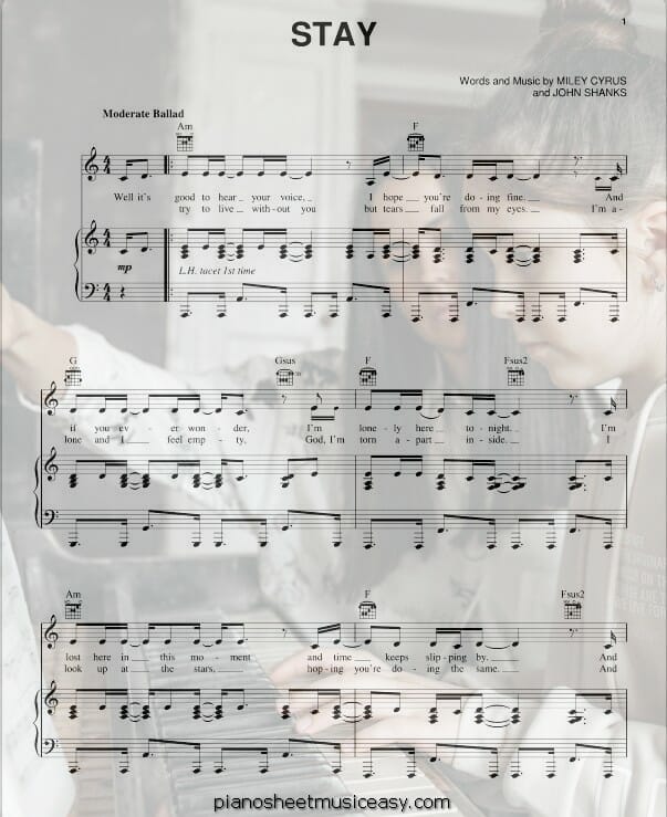stay miley cyrus printable free sheet music for piano 