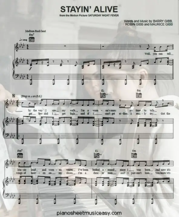stayin alive printable free sheet music for piano 