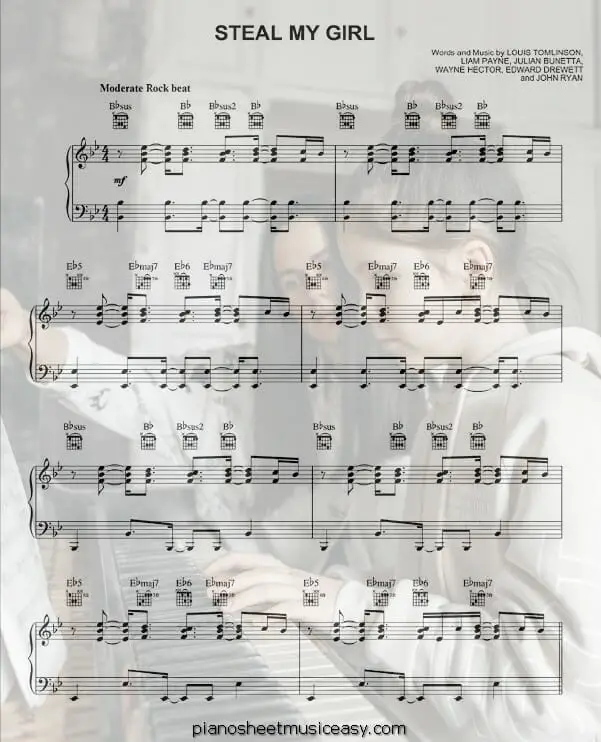 steal my girl printable free sheet music for piano 