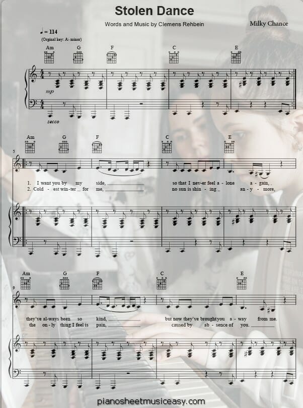 stolen dance printable free sheet music for piano 