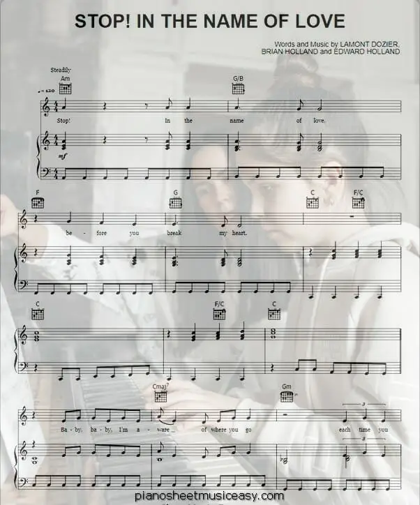 stop in the name of love printable free sheet music for piano 