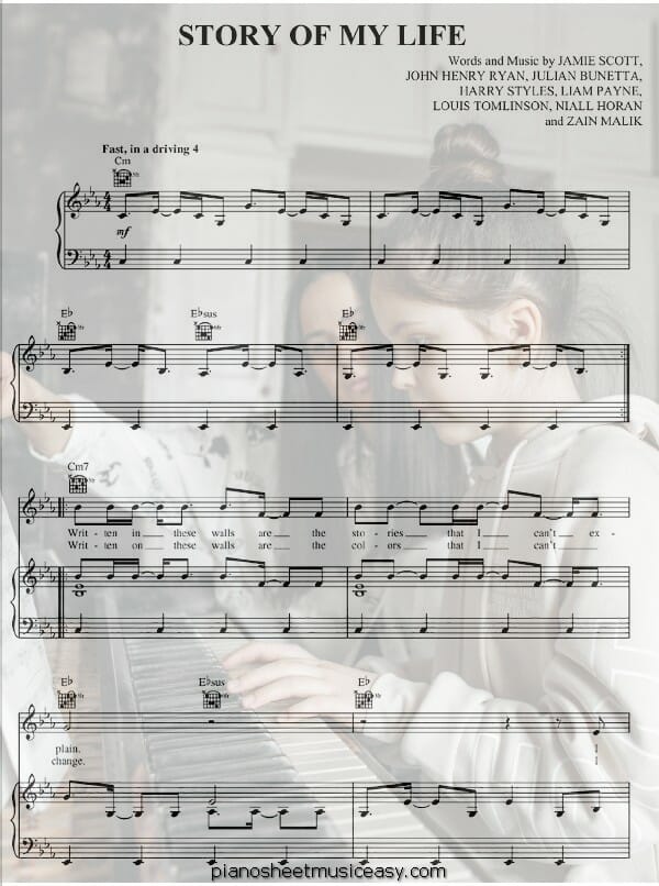  story of my life one direction printable free sheet music for piano 