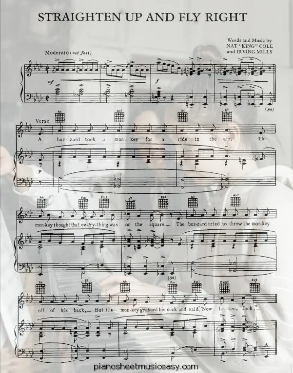 straighten up and fly right printable free sheet music for piano 