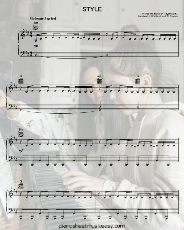 style printable free sheet music for piano 