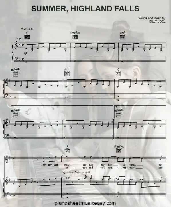 summer highland falls printable free sheet music for piano 
