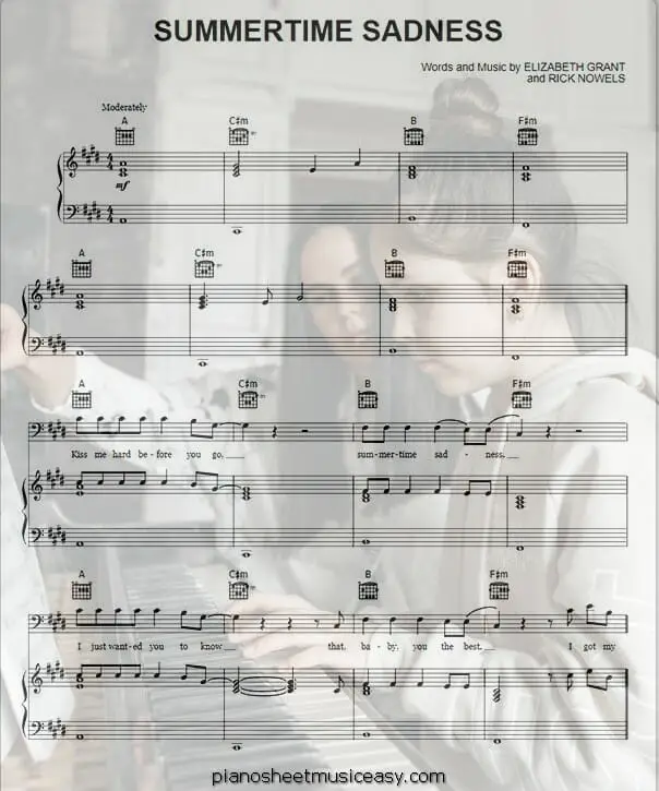 summertime sadness printable free sheet music for piano 