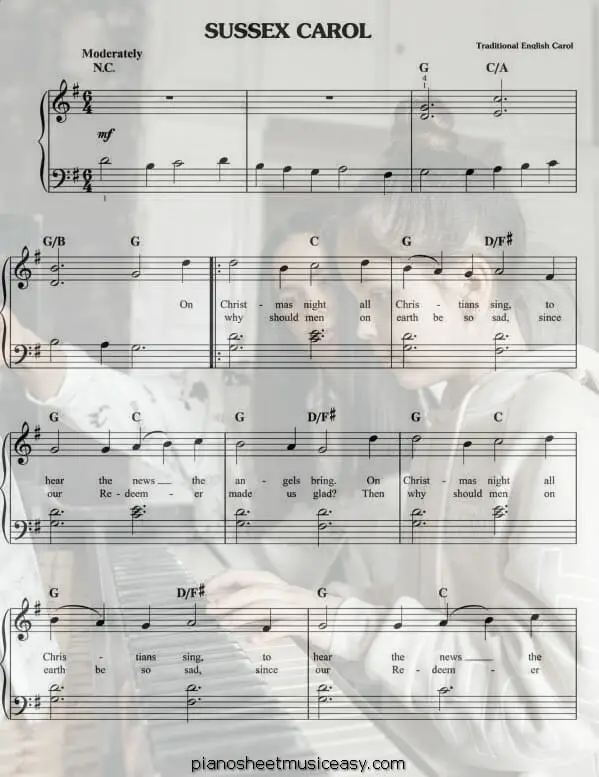 sussex carol printable free sheet music for piano 