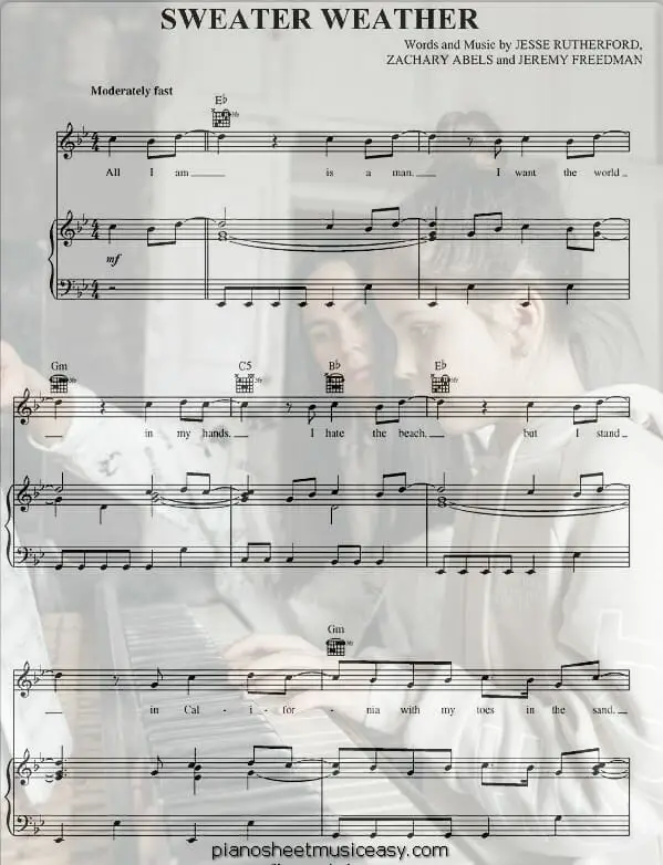 sweater weather printable free sheet music for piano 