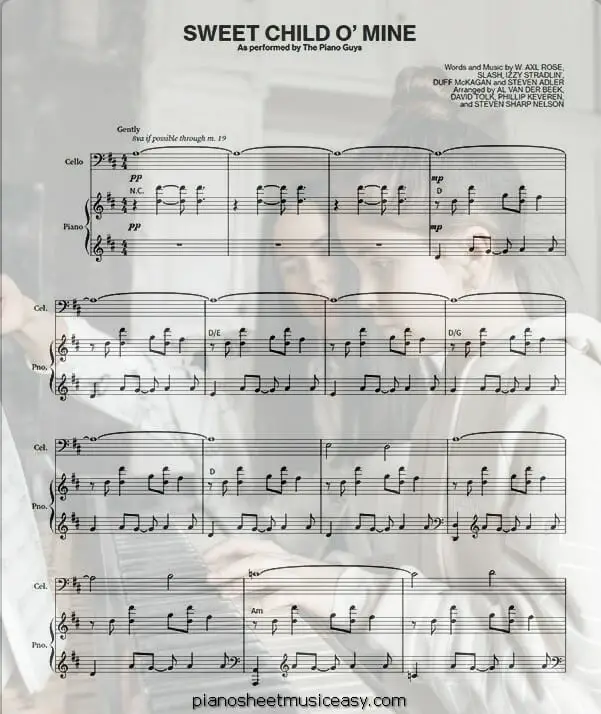 sweet child o mine printable free sheet music for piano 