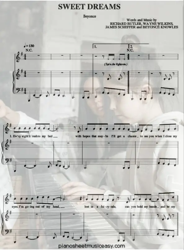sweet dreams beyonce printable free sheet music for piano 