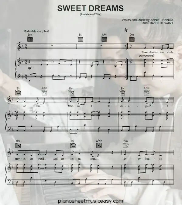 sweet dreams eurythmics printable free sheet music for piano 