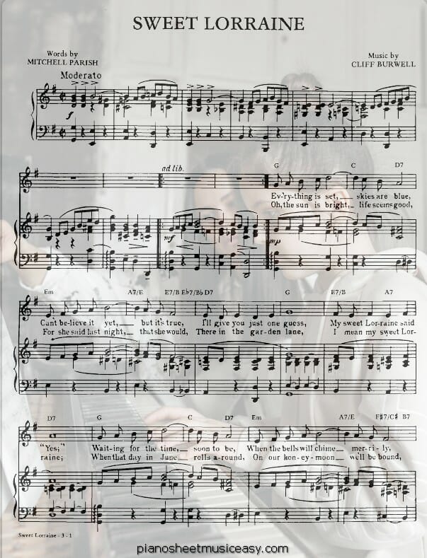 sweet lorraine printable free sheet music for piano 