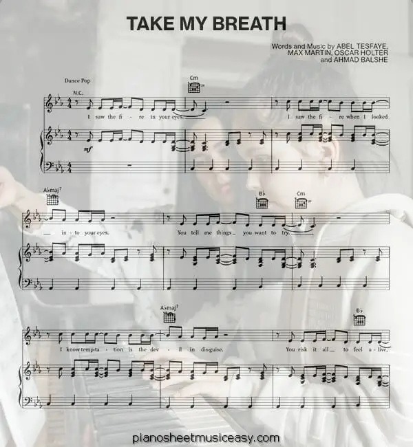 take my breath printable free sheet music for piano 