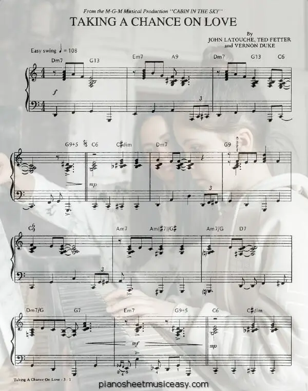 taking a chance on love printable free sheet music for piano 