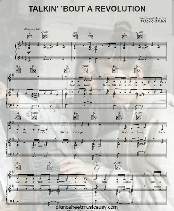 talkin bout a revolution printable free sheet music for piano 
