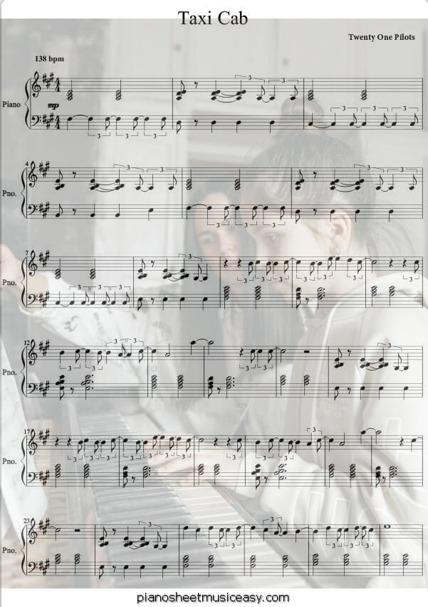 taxi cab printable free sheet music for piano 