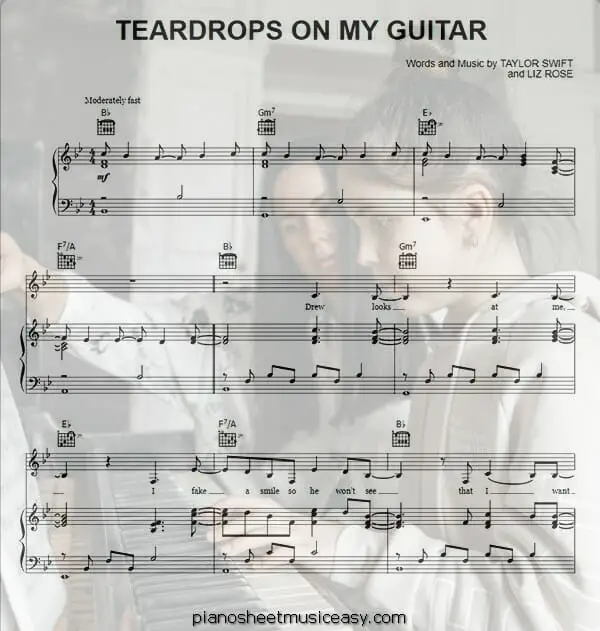 teardrops on my guitar printable free sheet music for piano 