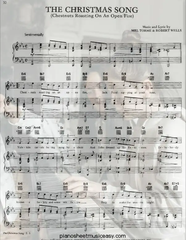 the christmas song printable free sheet music for piano 