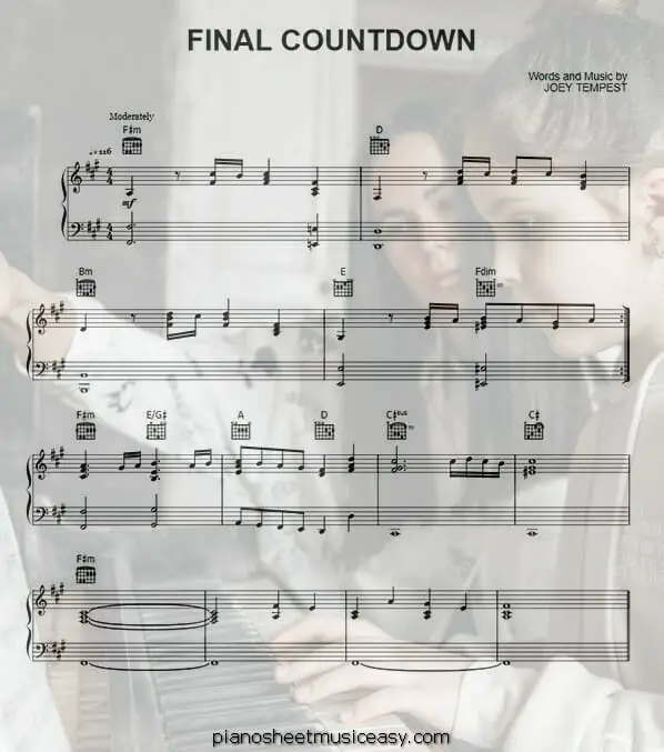 the final countdown printable free sheet music for piano 
