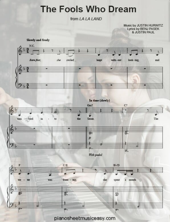 the fools who dream printable free sheet music for piano 