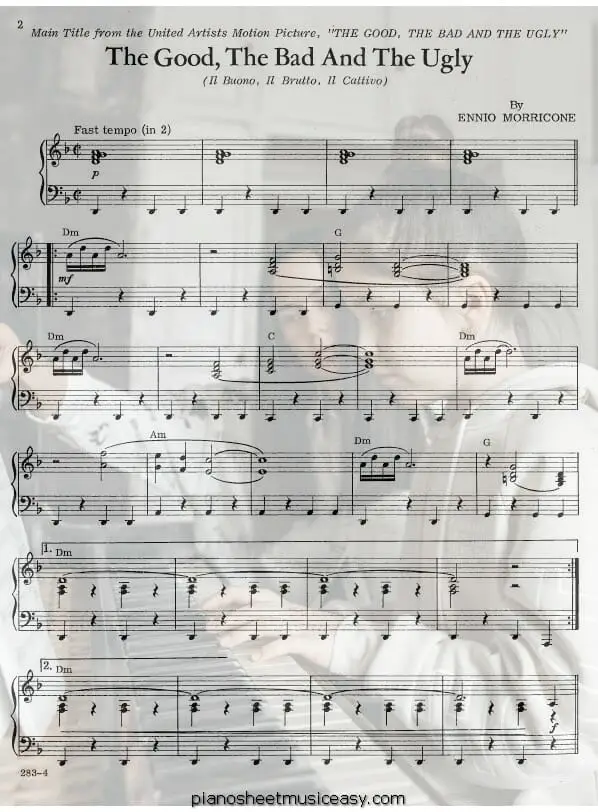 the good the bad and the ugly printable free sheet music for piano 