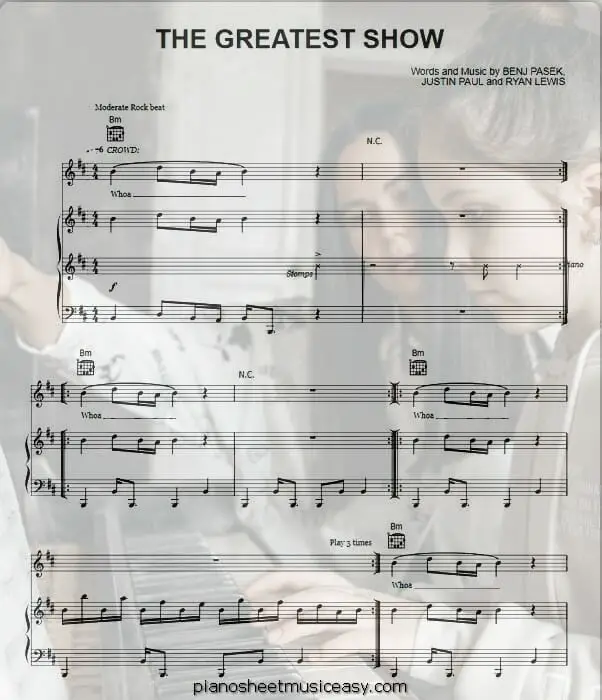 the greatest show printable free sheet music for piano 