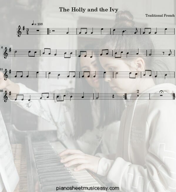 the holly and the ivy flute printable free sheet music for piano 