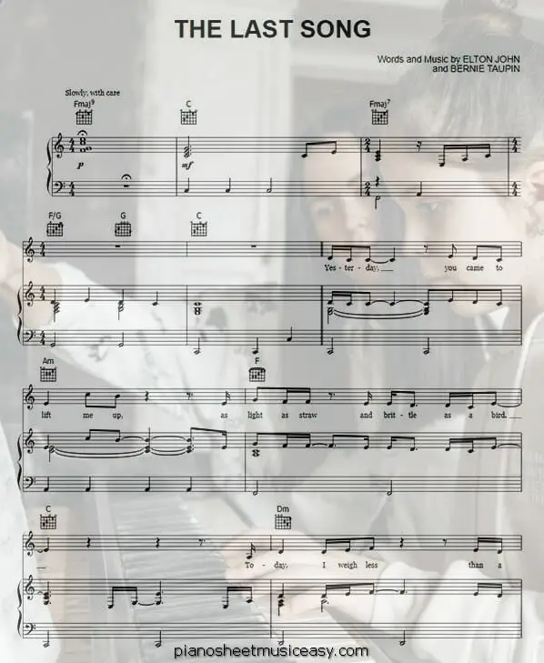 the last song printable free sheet music for piano 