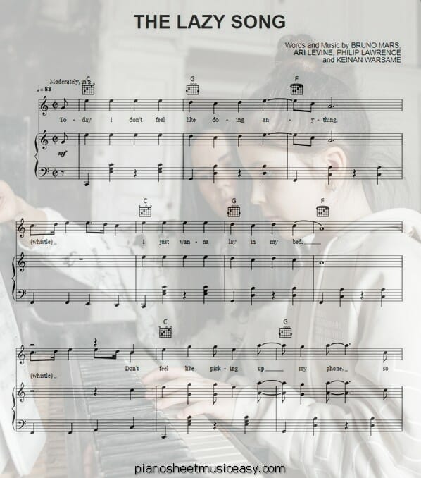 the lazy song printable free sheet music for piano 