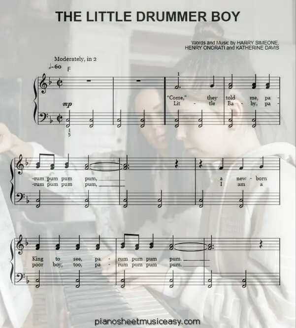 the little drummer boy easy piano printable free sheet music for piano 
