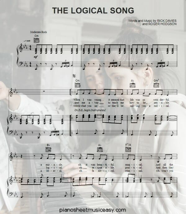 the logical song printable free sheet music for piano 