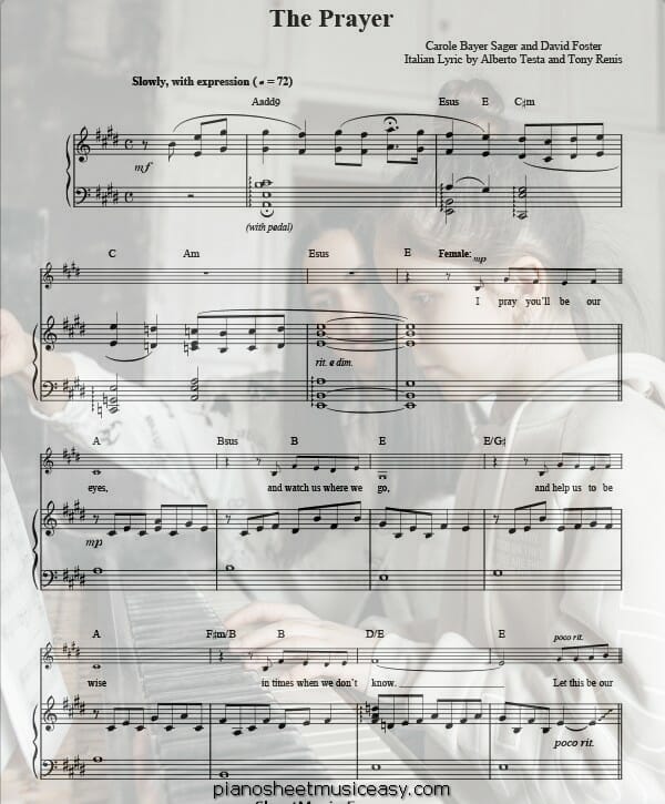 the prayer printable free sheet music for piano 