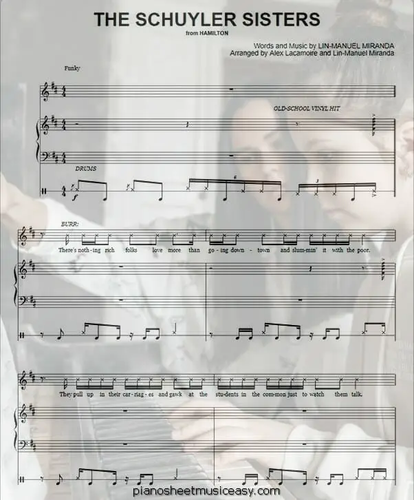 the schuyler sisters printable free sheet music for piano 