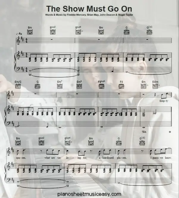 the show must go on printable free sheet music for piano 