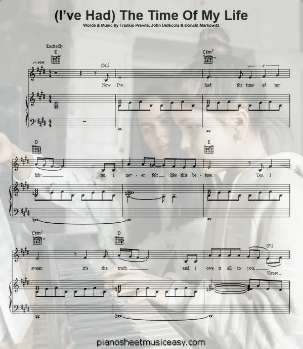 the time of my life printable free sheet music for piano 