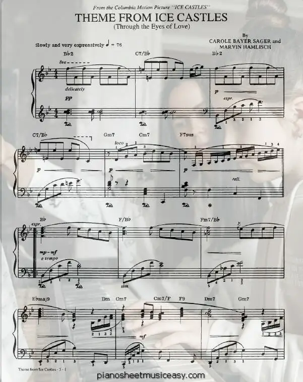 theme from ice castles printable free sheet music for piano 