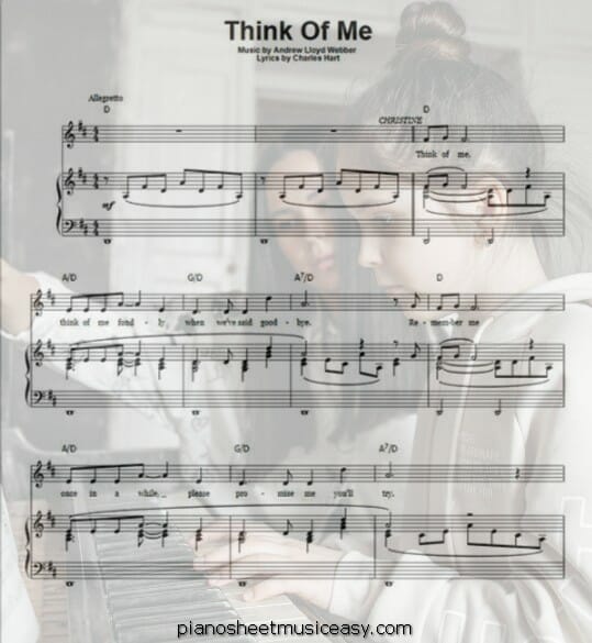 think of me printable free sheet music for piano 