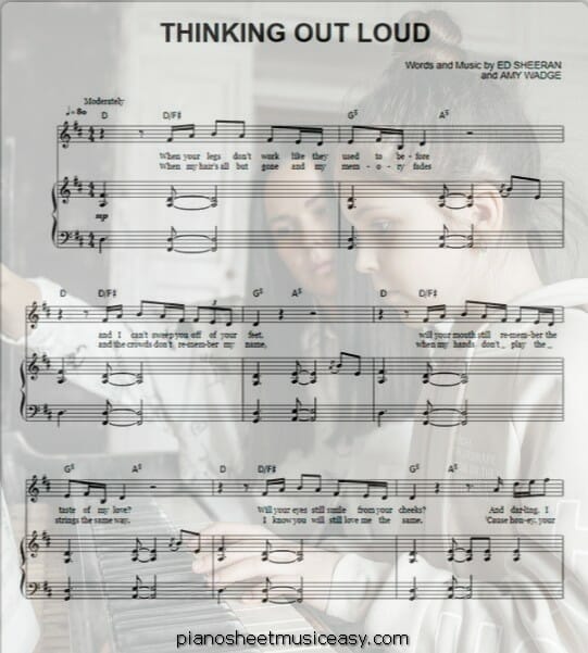 thinking out loud printable free sheet music for piano 