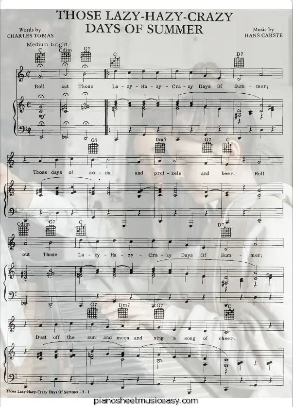 those lazy hazy crazy days of summer printable free sheet music for piano 