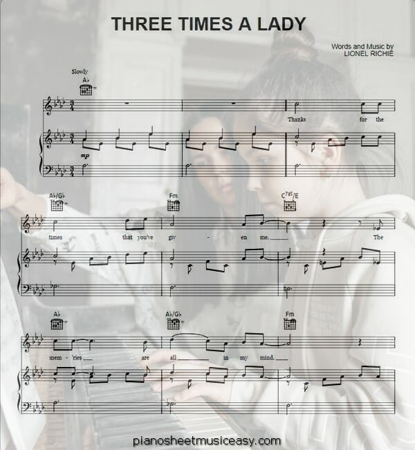 three times a lady printable free sheet music for piano 