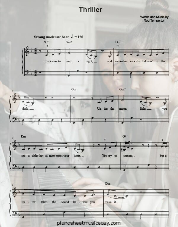 thriller printable free sheet music for piano 