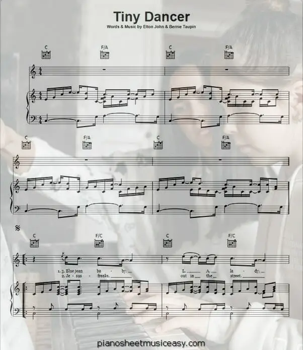 tiny dancer printable free sheet music for piano 