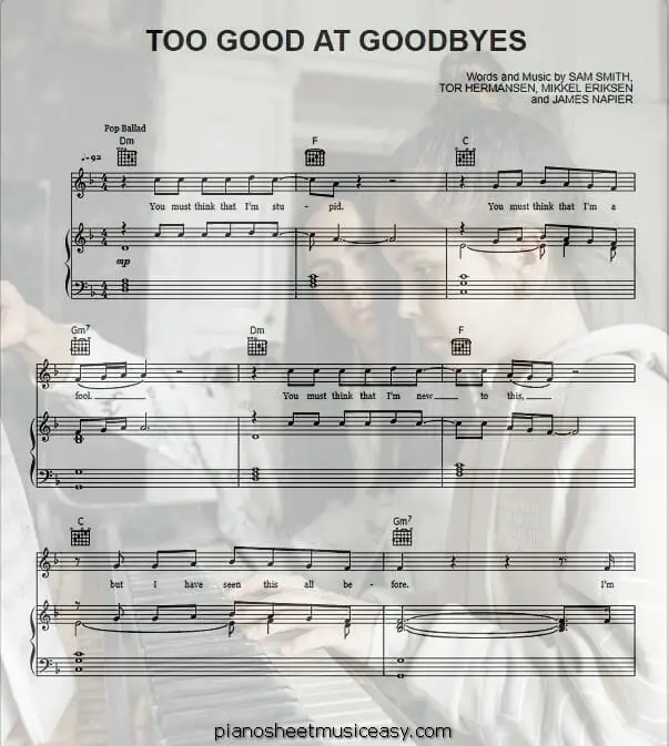 too good at goodbyes printable free sheet music for piano 