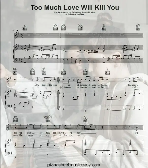 too much love will kill you printable free sheet music for piano 