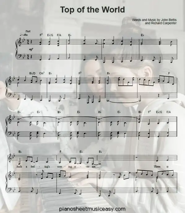 top of the world printable free sheet music for piano 