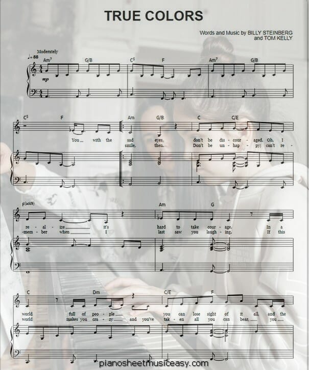 true colors cyndi lauper sheet music PDF