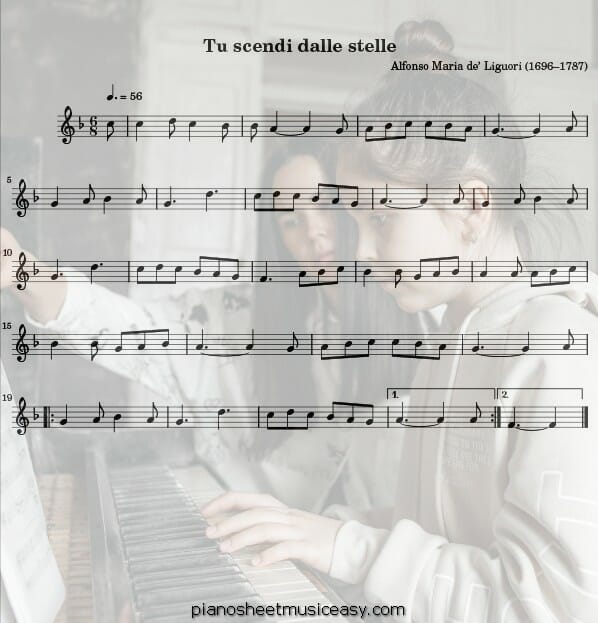 tu scendi dalle stelle flute printable free sheet music for piano 