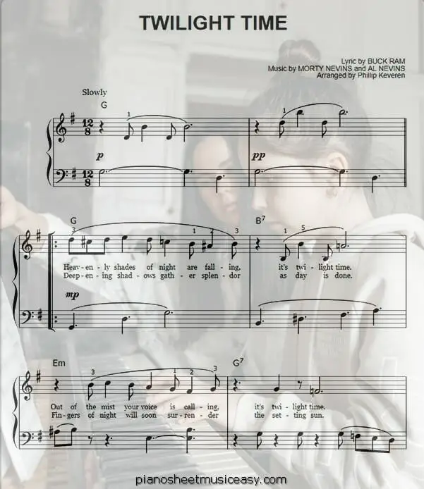twilight time printable free sheet music for piano 
