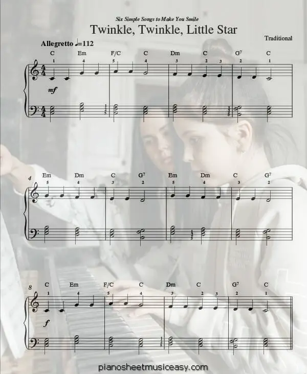 twinkle twinkle little star printable free sheet music for piano 