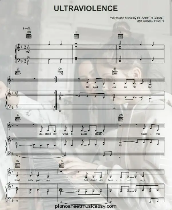 ultraviolence printable free sheet music for piano 